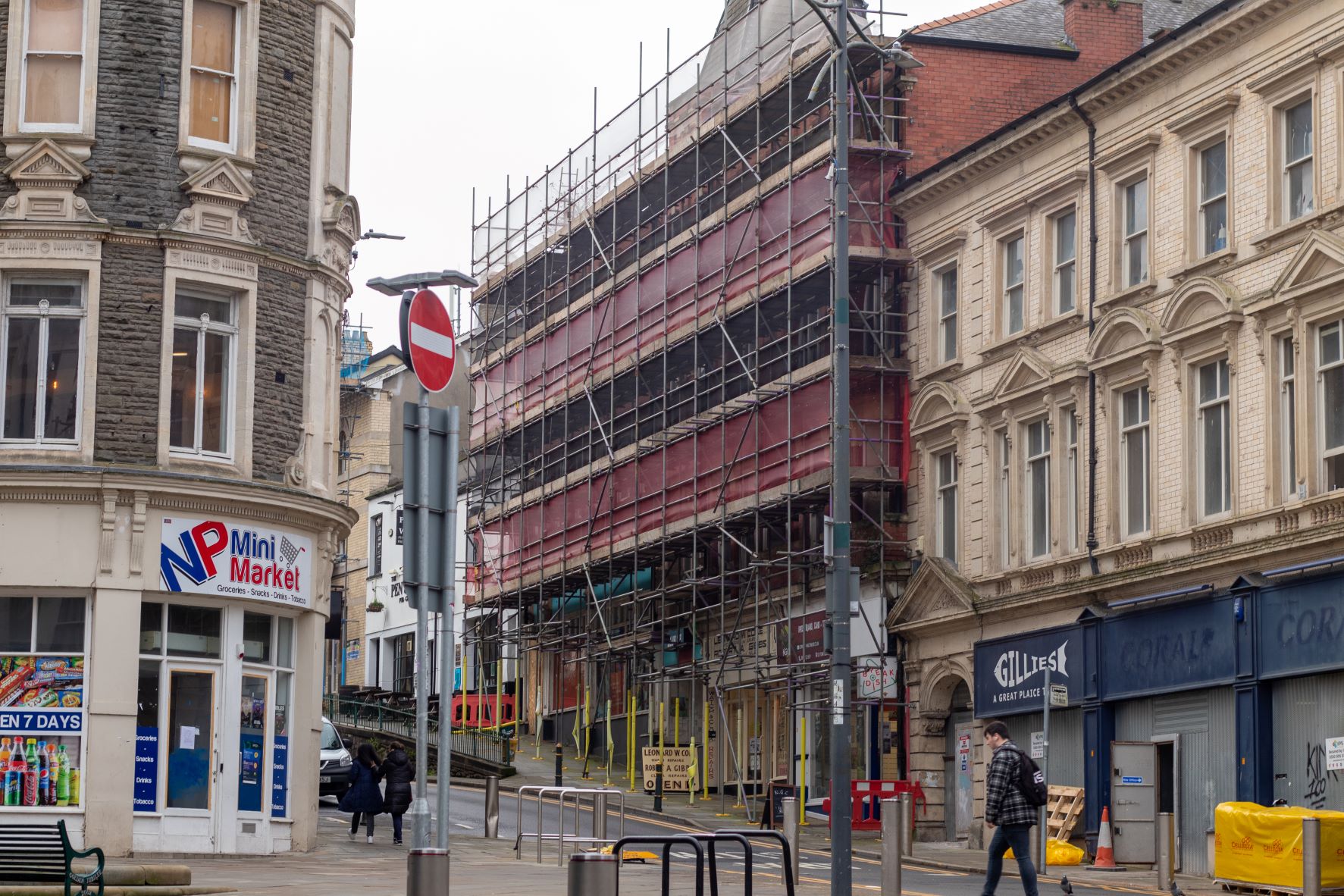 Building covered in scaffolding